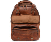 Espresso The Lewis’s roomy interior also includes an organizer panel, ideal for storing cords, sunglasses, a passport, and other small personal items. The Lewis backpack is designed to accommodate most 15” laptops. Handcrafted with full grain American leather Padded backpack shoulder straps Roomy interior and front pocket