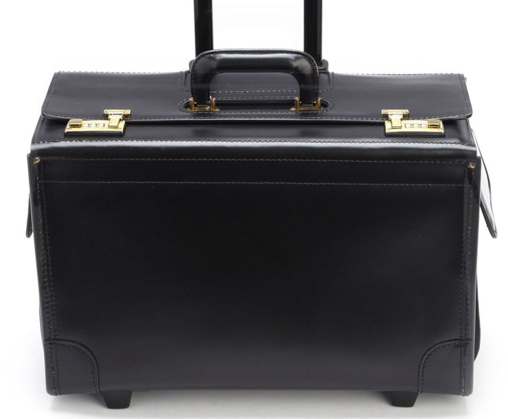 Black Solid brass hardware in antiqued finish Light weight exterior mounted telescoping handle which preserves full interior space Steel core padded leather handle Handcrafted with care in our own factory Fits up to 17" laptop Dimensions 18": 18" x 9.5" x 16" Dimensions 20": 20" x 10" x 16"