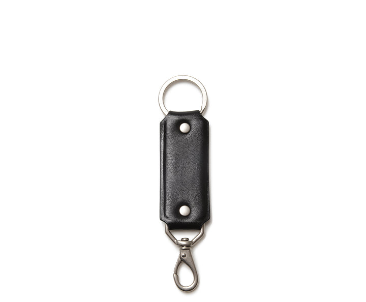Black Hover Full-grain mill dyed American leather Steel key ring Brass swivel snap hook Handcrafted with care in our own factory Dimensions: 5.75" x 1.25"    FREE Monogramming up to 3 letters. #color_black