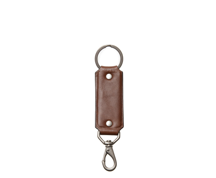 Brown Hover Full-grain mill dyed American leather Steel key ring Brass swivel snap hook Handcrafted with care in our own factory Dimensions: 5.75" x 1.25"    FREE Monogramming up to 3 letters.
