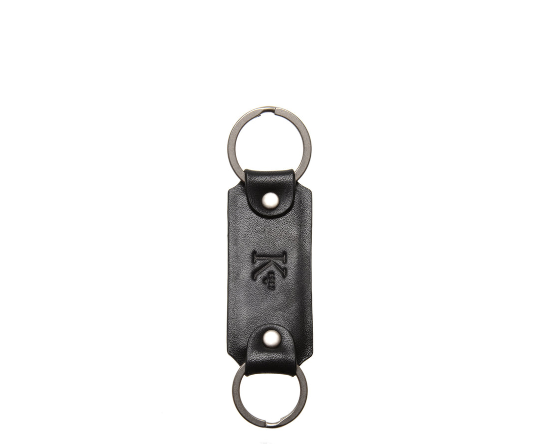 Black Leather Double Loop Key Chain #color_black