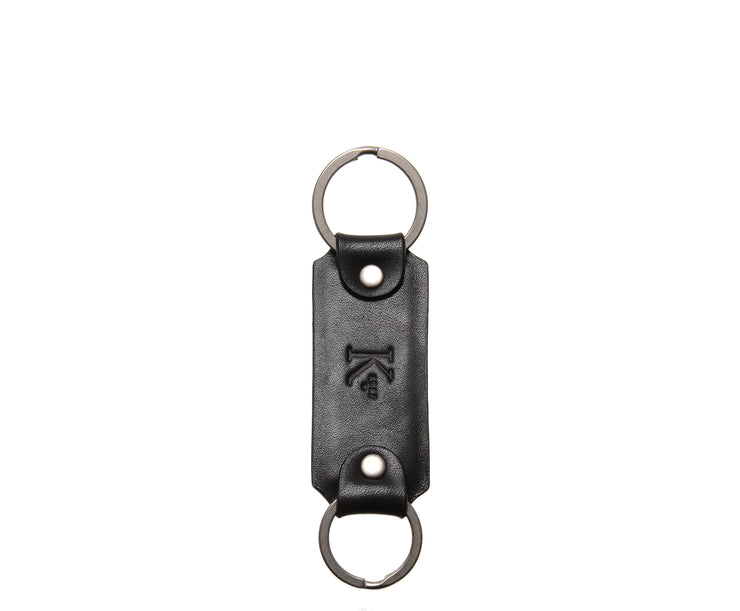 Black Leather Double Loop Key Chain