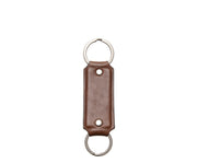 Brown Hover Full grain mill dyed American leather Steel key rings Handcrafted with care in our own factory Dimensions: 5" x 1.25"