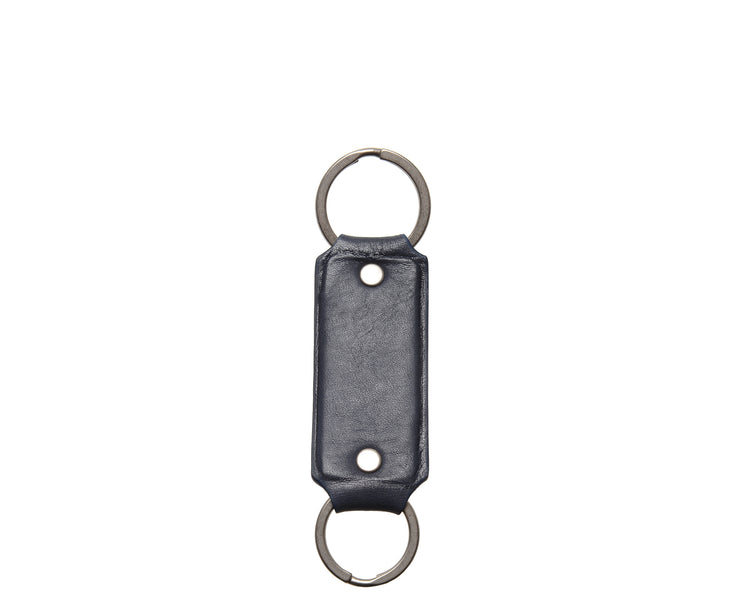 Ocean Blue Hover Full grain mill dyed American leather Steel key rings Handcrafted with care in our own factory Dimensions: 5" x 1.25"