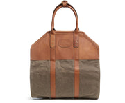 Olive Waxed canvas log carrier Carry logs from the wood pile into your home in style and with ease using the Rayburn waxed canvas log carrier. The Rayburn is expertly constructed with multiple layers of 8.25 oz waxed canvas and is trimmed in full-grain American leather.