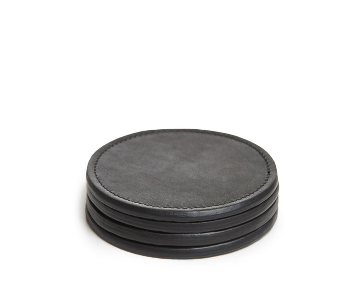 Black Leather Coaster Set 