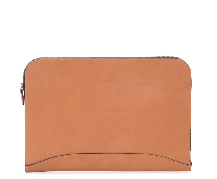 Tan Zippered Leather Envelope The Grant leather envelope is handcrafted with rich oil-tanned leather, and is designed to protect papers and files.