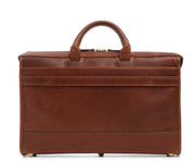 Espresso Full grain American leather finished with natural oils and waxes Single interior compartment Multiple interior pockets expand to accommodate a cell phone, laptop charger, and other small personal items Built in iPad Sleeve Exterior back flat pocket and front zip pocket