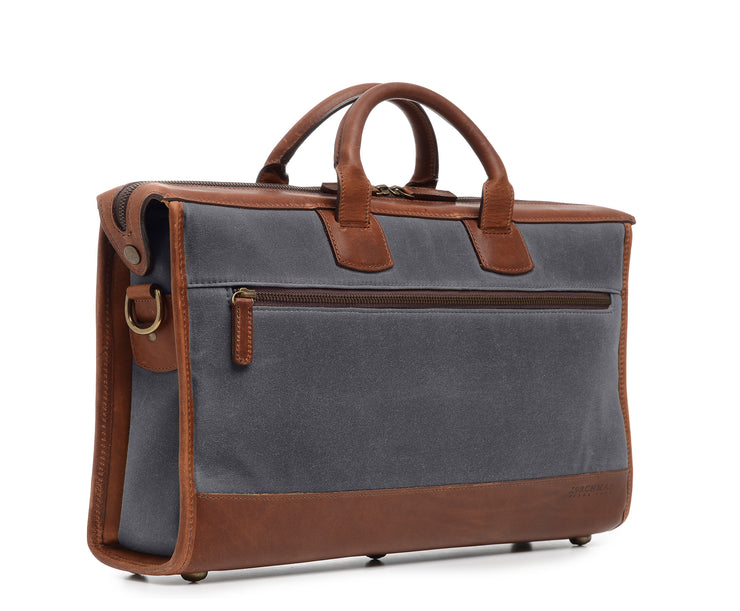 Grey Hover Slim Waxed Canvas Laptop Briefcase