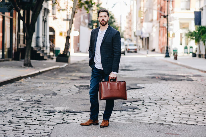 The Jackson is handcrafted with a beautiful full grain mill dyed American leather in a timeless Korchmar design. It includes a removable padded laptop sleeve. Historically not an item designed for shoulder carry, the new, improved design includes a full length adjustable shoulder strap.